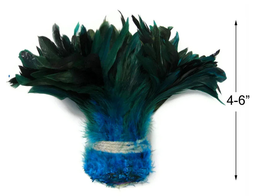 Dark teal and bright blue feather tuft for crafts and fashion decor, 4-6 inches long.