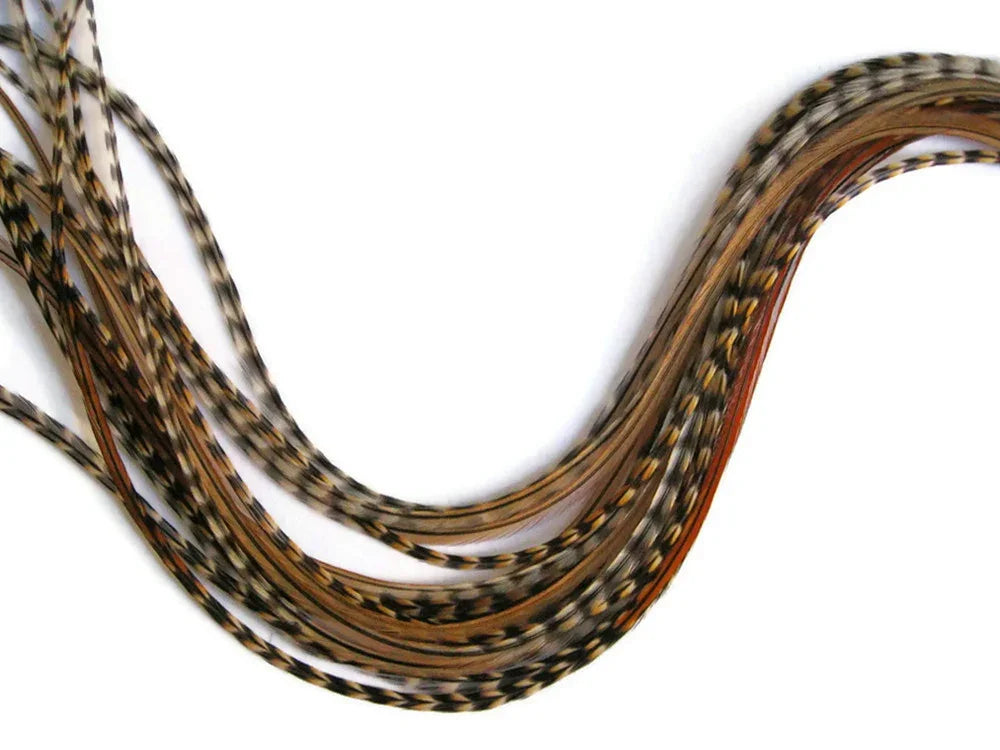 Natural patterned brown and black feathers for craft and fashion DIY supplies.