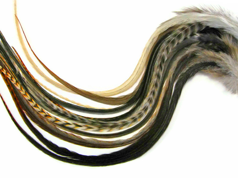 6 Pieces - XL Unique Ginger Thick Long Grizzly Whiting Farm Rooster Saddle Hair Extension Feathers