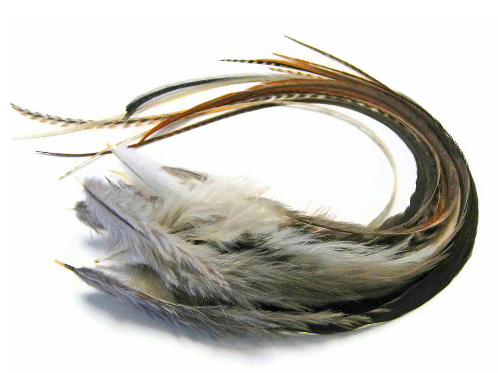 6 Pieces - XL Unique Ginger Thick Long Grizzly Whiting Farm Rooster Saddle Hair Extension Feathers