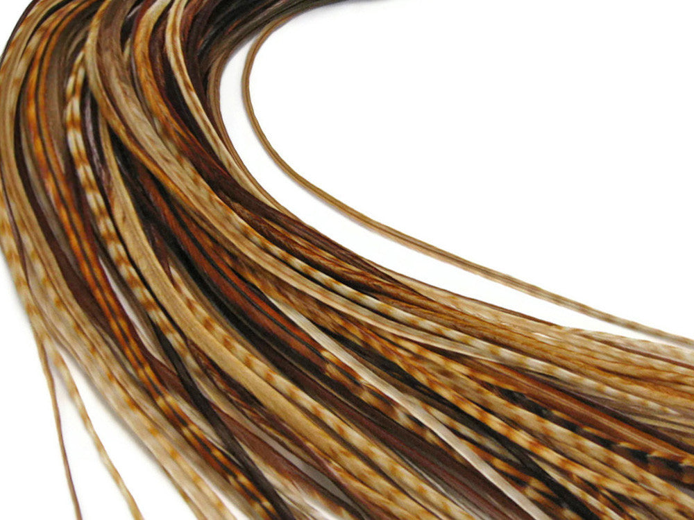 50 Pieces - Unique Ginger Thin Long Whiting Farms Rooster Saddle Hair Extension Wholesale Feathers (Bulk)