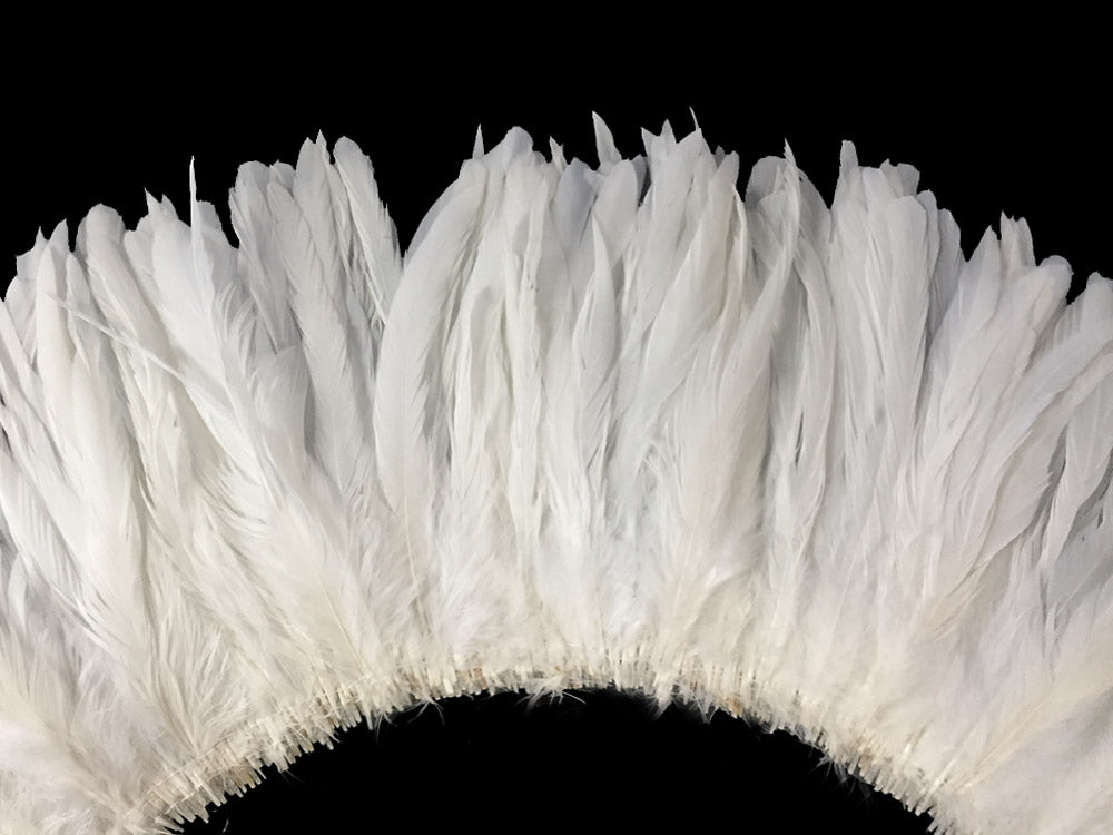 1/2 Yard - 8-10" Natural White Strung Natural Bleach Rooster Coque Tail Wholesale Feathers (Bulk)