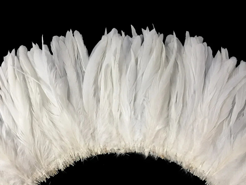 1/2 Yard - 8-10" Natural White Strung Natural Bleach Rooster Coque Tail Wholesale Feathers (Bulk)