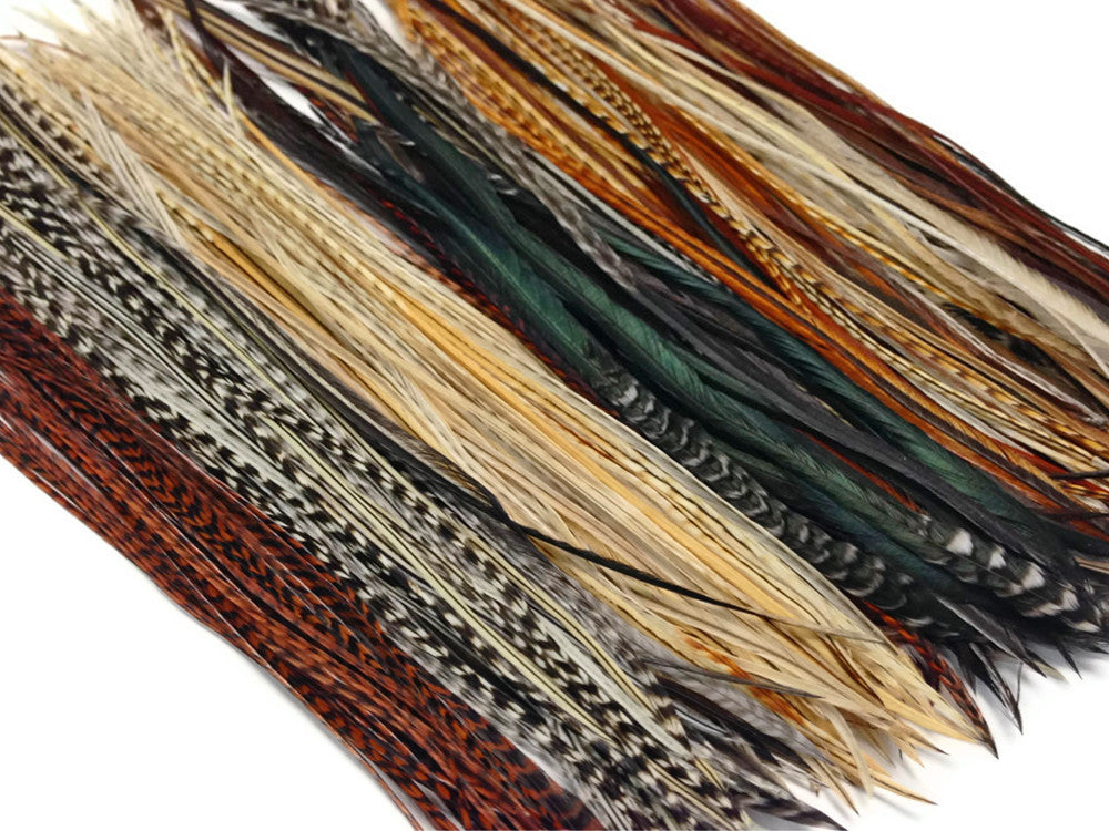 50 Pieces - Natural Thin Long Whiting Farms Rooster Saddle Hair Extension Wholesale Feathers (Bulk)