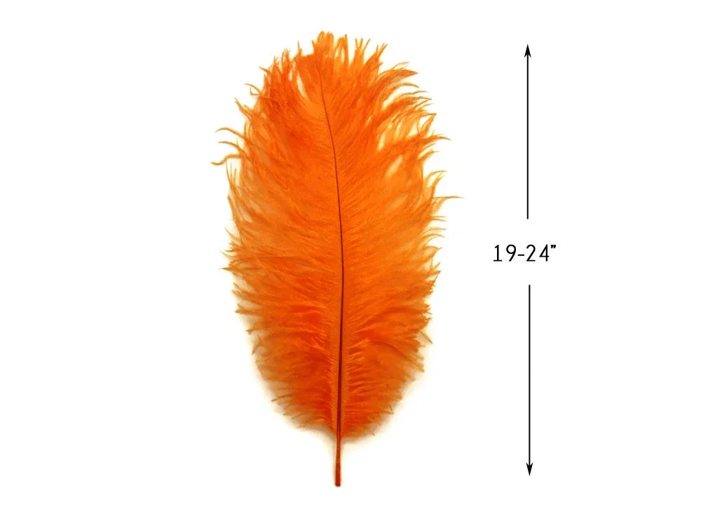 Large vibrant orange ostrich feather for crafts and fashion, 19-24 inches long