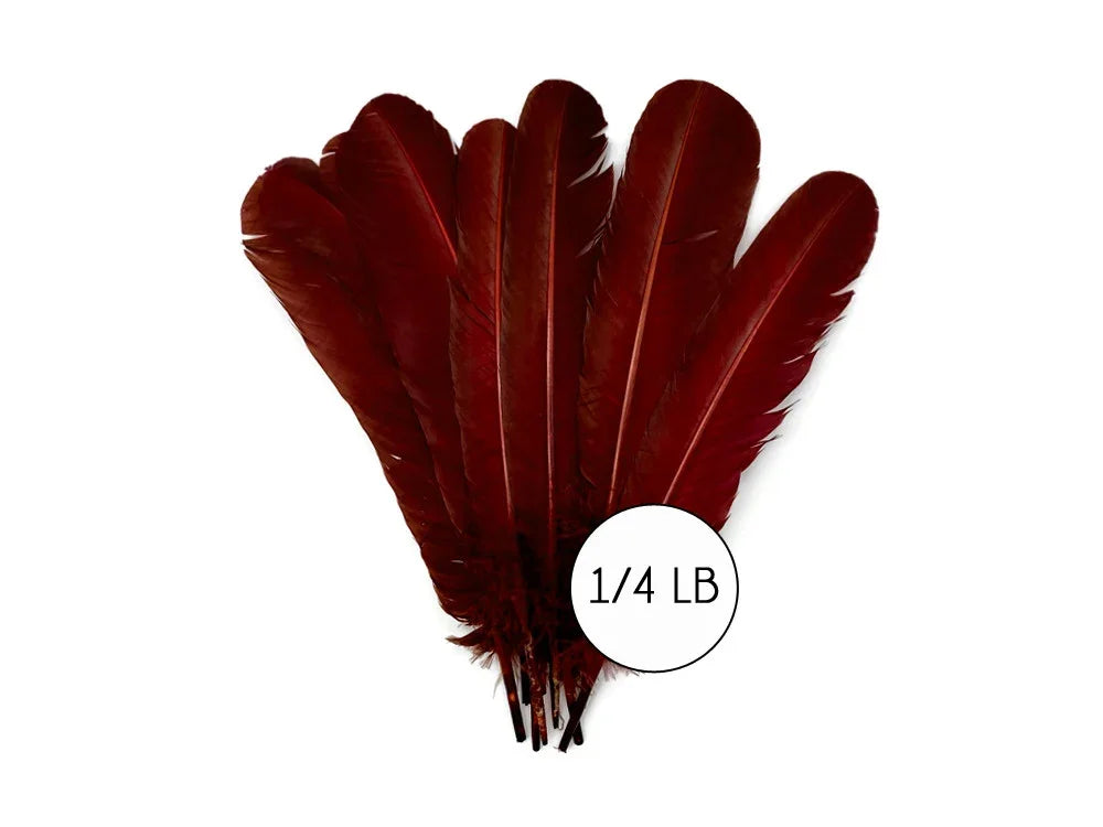 Deep burgundy red feathers for crafts and fashion decor, 1/4 lb pack