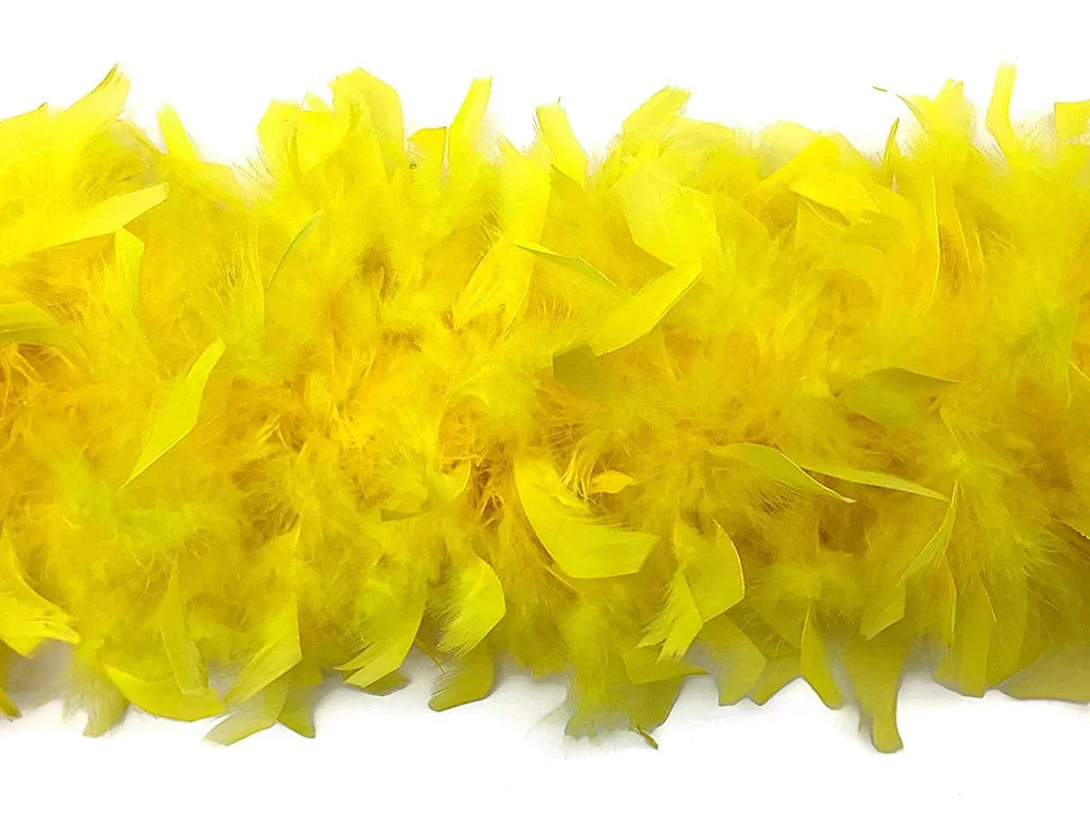 Vibrant yellow feather boa for fashion accessories and DIY craft decor.