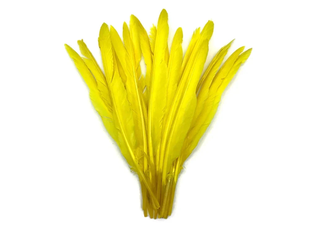 Vibrant yellow craft feathers for DIY fashion and decor accessories.