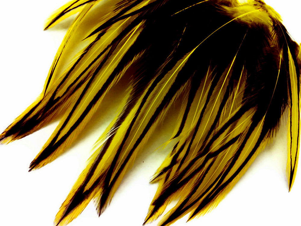 10 Pieces - Sunshine Yellow Dyed BLW Laced Long Rooster Cape Whiting Farms Feathers