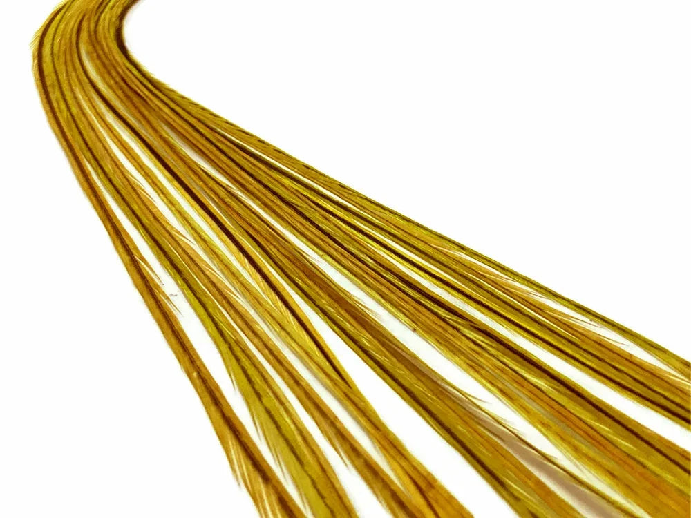 Long golden yellow decorative feathers for crafts and fashion DIY supplies.