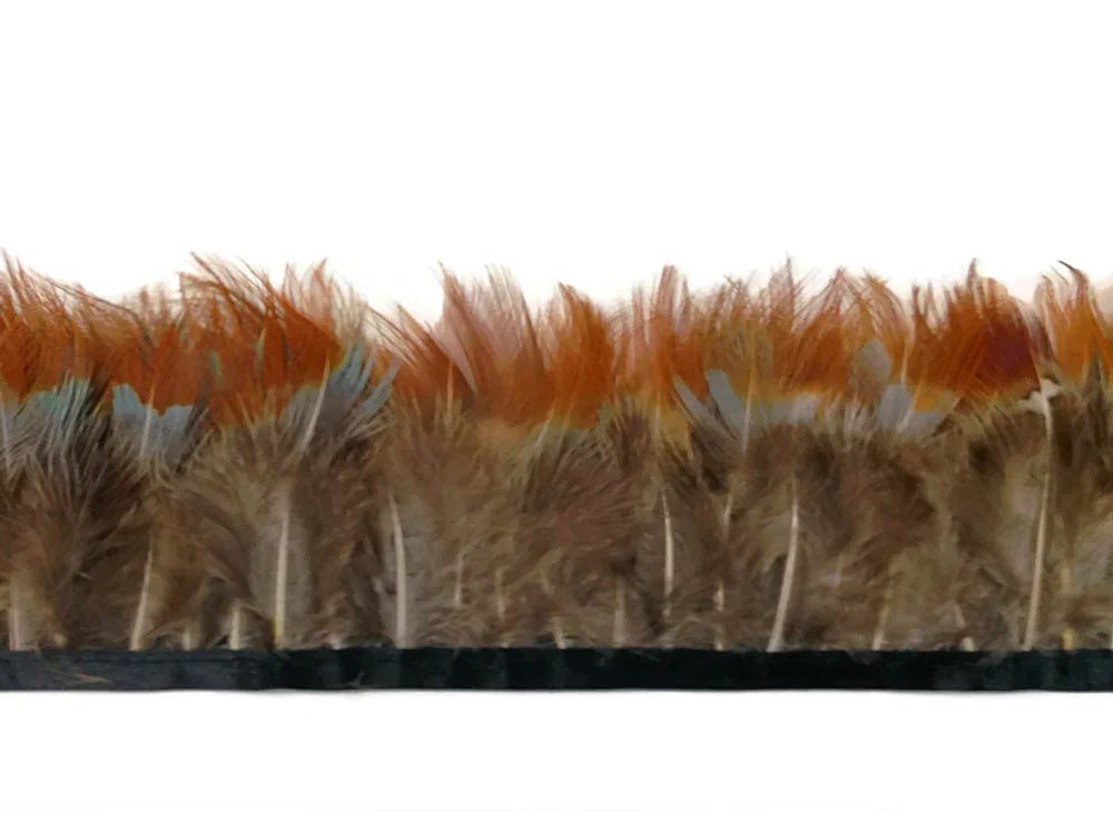 Brown and orange natural feather trim for DIY crafts and fashion décor.