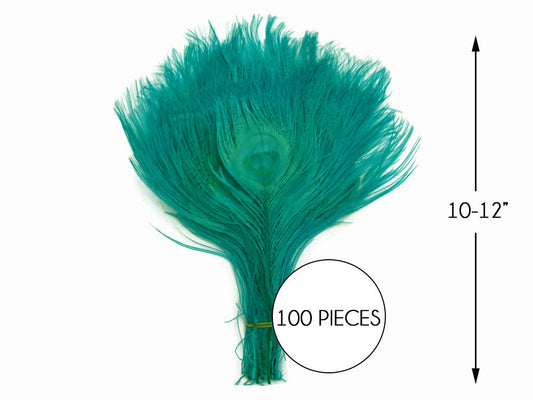 100 Pieces – Peacock Green Bleached & Dyed Peacock Tail Eye Wholesale Feathers (Bulk) 10-12” Long 