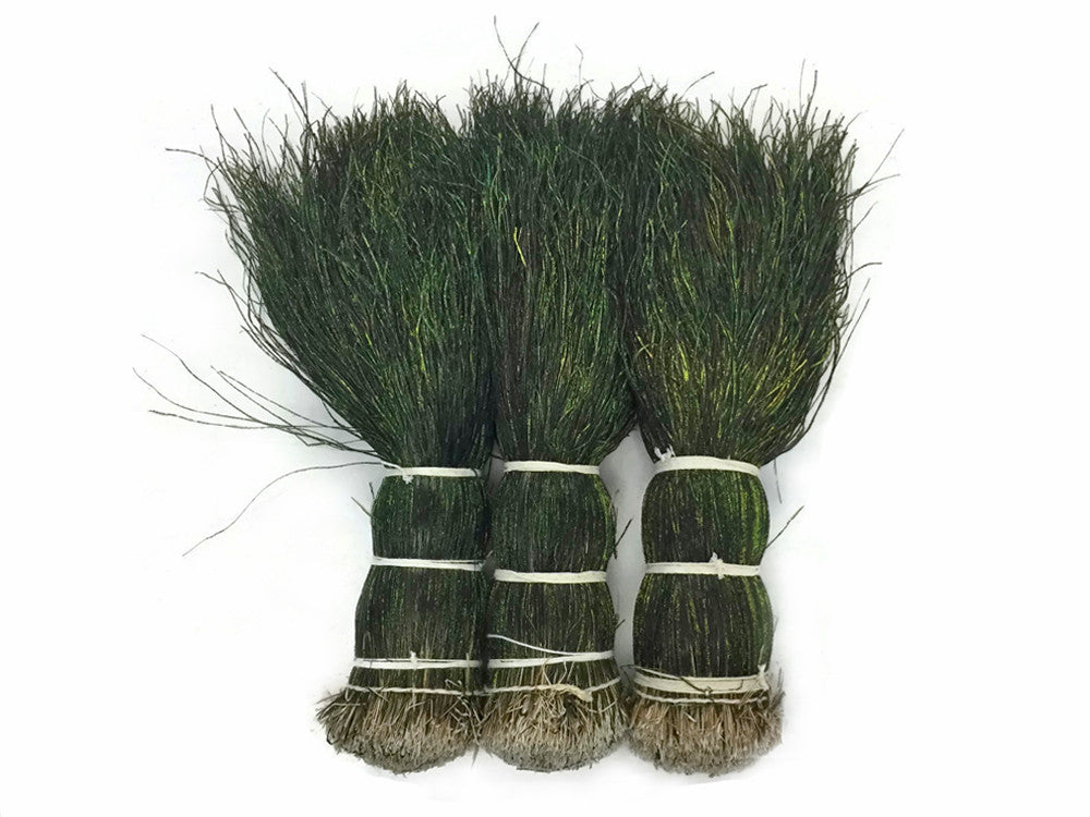 1/2 Yard - 5-7" Natural Iridescent Green Peacock Flue / Herl Strung Wholesale Feathers (Bulk)