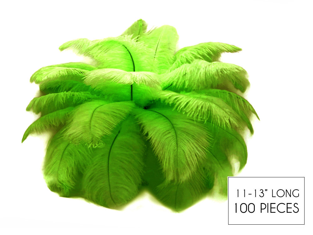 100 Pieces - 11-13" Lime Green Ostrich Drabs Wholesale Body Feathers (Bulk)