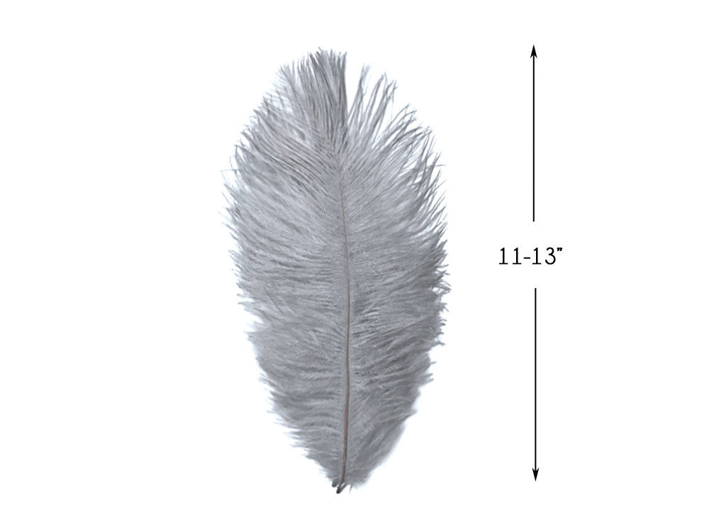 10 Pieces - 11-13" Silver Gray Bleached & Dyed Ostrich Drabs Body Feathers