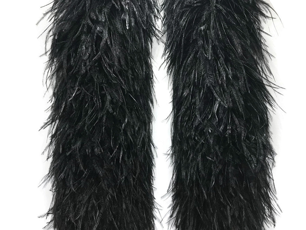 2 Yards - 10 Plys Black Ostrich Extra Large Heavyweight Feather Boa