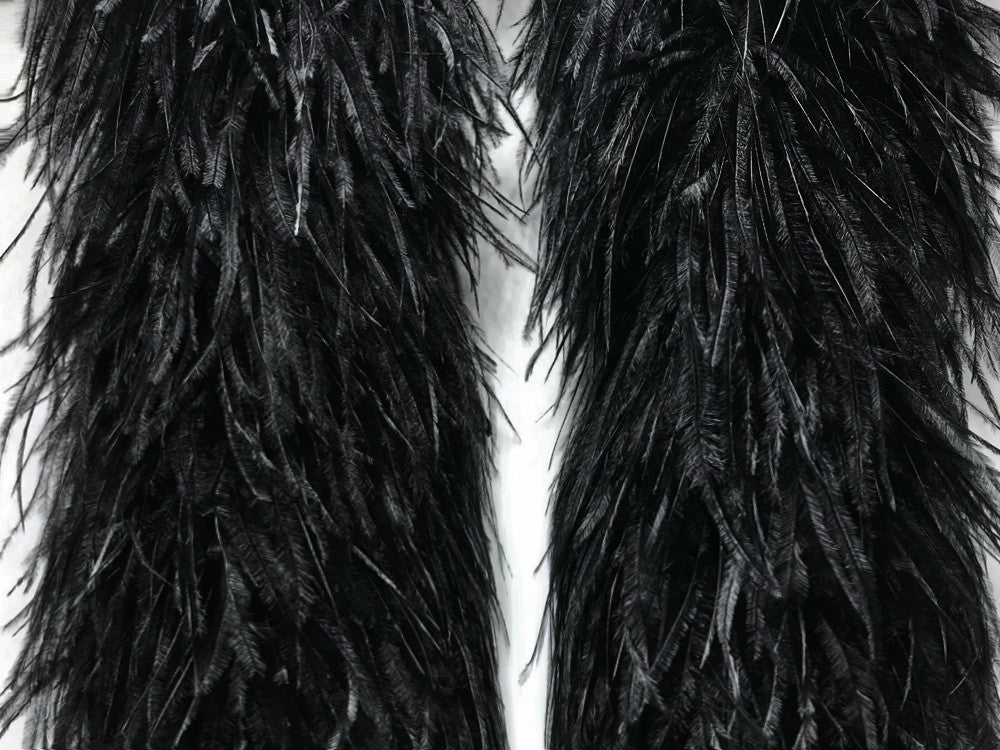 2 Yards - 12 Plys Black Ostrich Extra Large Heavyweight Feather Boa