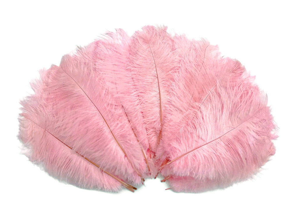 10 Pieces - 14-17" Baby Pink Ostrich Dyed Drab Body Feathers