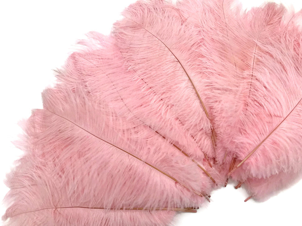 10 Pieces - 14-17" Baby Pink Ostrich Dyed Drab Body Feathers