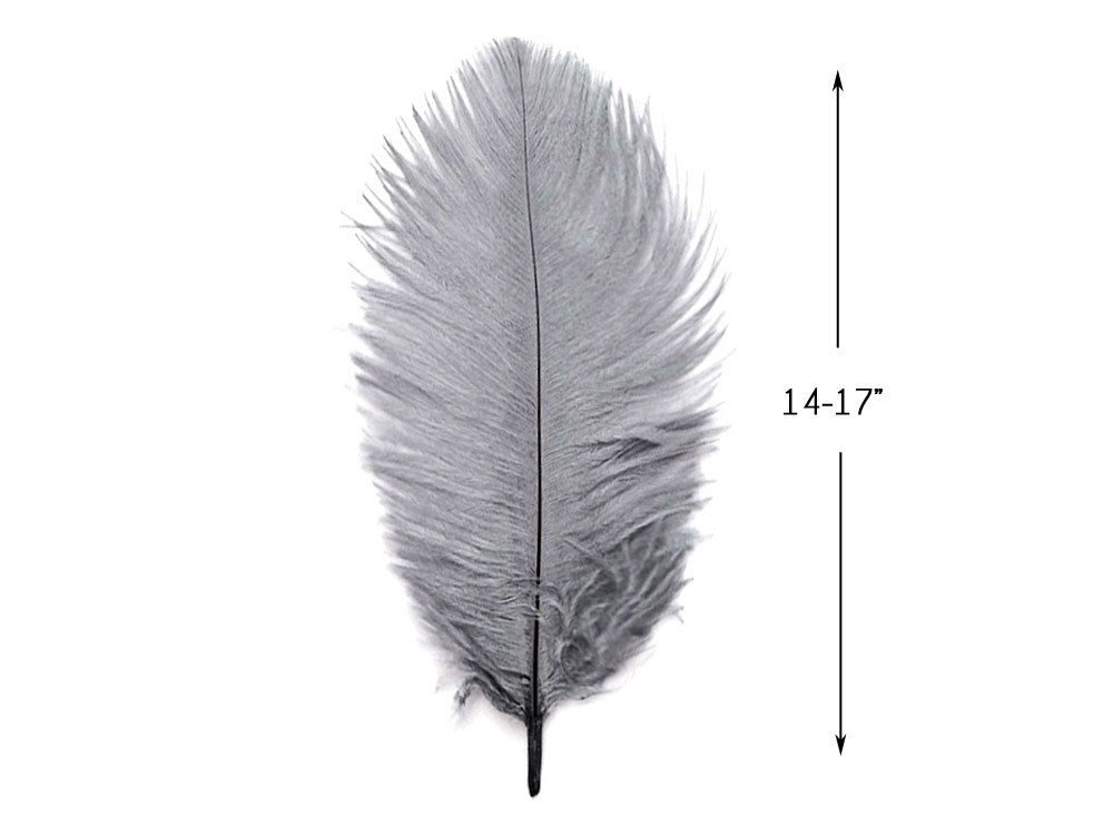 10 Pieces - 14-17" Silver Gray Ostrich Dyed Drab Body Feathers