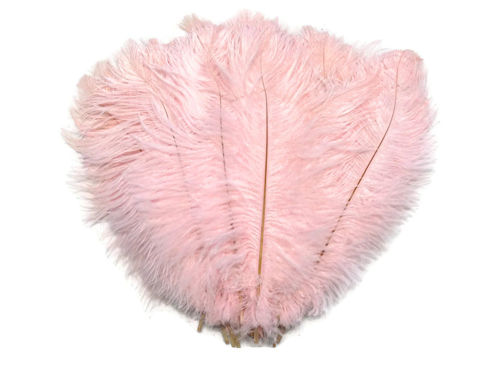 10 Pieces - 14-17" Baby Pink Ostrich Dyed Drab Body Feathers