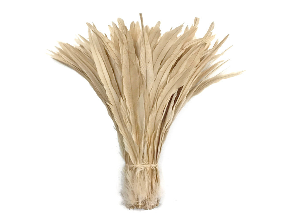 1/2 Yard - 14-16" Ivory Strung Natural Bleached Rooster Coque Tail Wholesale Feathers (Bulk)