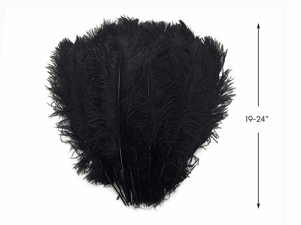 10 Pieces - 19-24" Black Ostrich Dyed Drabs Body Feathers