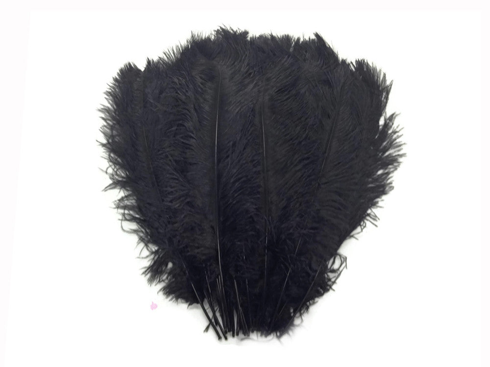 10 Pieces - 14-17"  Black Ostrich Dyed Drab Body Feathers