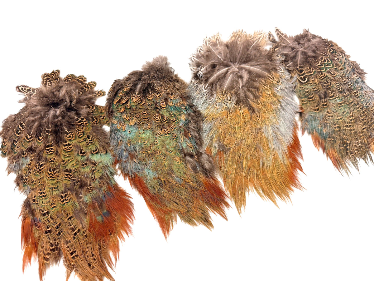 1 Piece - Grade #2 Natural Ringneck Pheasant Complete Rump Patch Feather Pelt