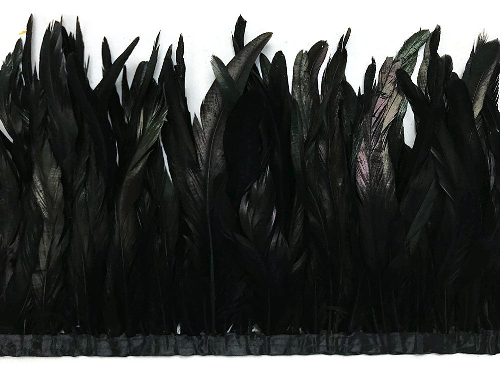 1 Yard - 10-12" Black Dyed Over Natural Coque Tails Long Feather Trim (Bulk)