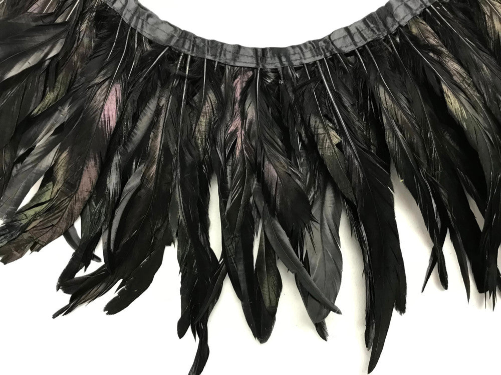 1 Yard - 10-12" Black Dyed Over Natural Coque Tails Long Feather Trim (Bulk)