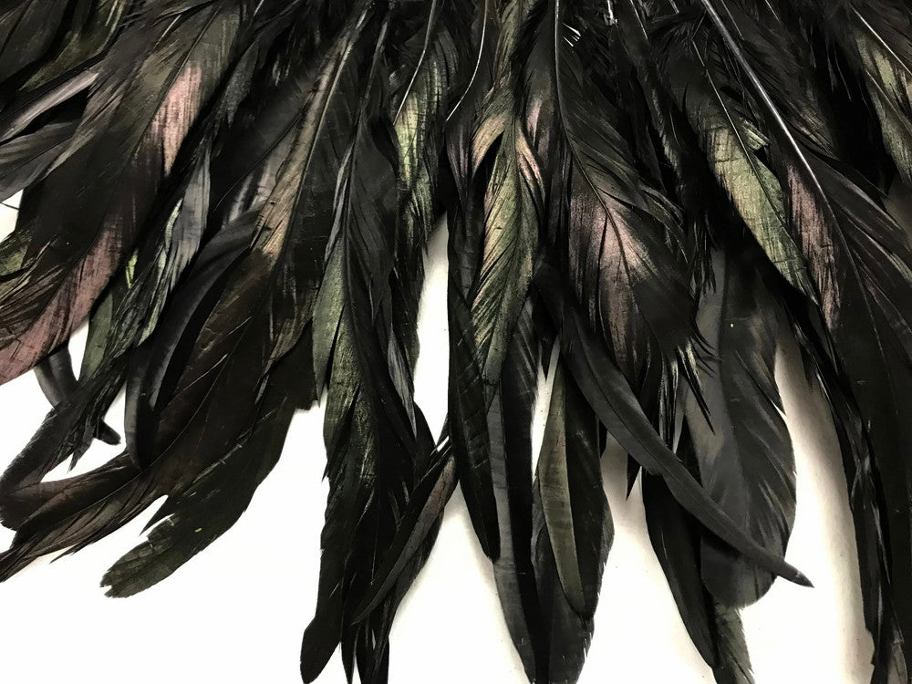 1 Yard - 10-12" Black Dyed Over Natural Coque Tails Long Feather Trim (Bulk)