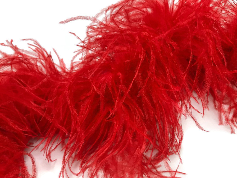 2 Yards - Red 3 Ply Ostrich Medium Weight Fluffy Feather Boa