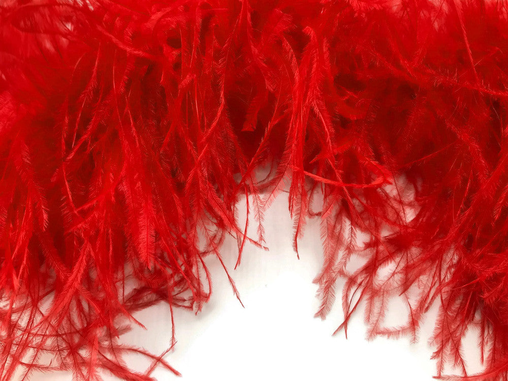 2 Yards - Red 3 Ply Ostrich Medium Weight Fluffy Feather Boa