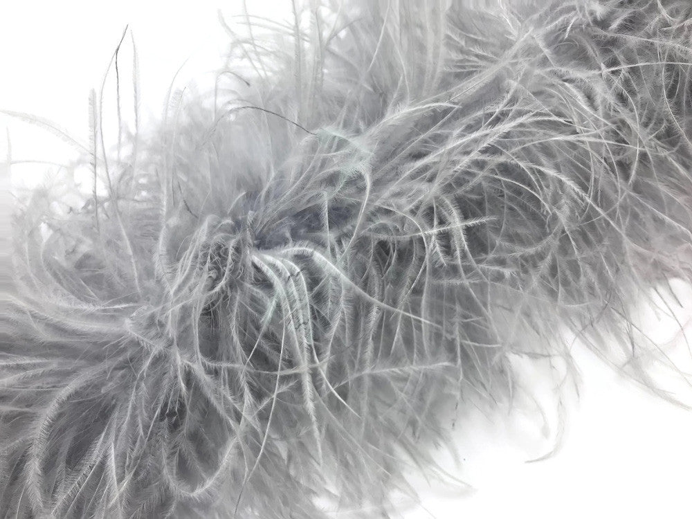 2 Yards - Light Gray 3 Ply Ostrich Medium Weight Fluffy Feather Boa