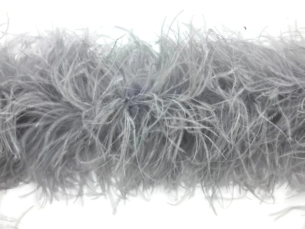 2 Yards - Light Gray 3 Ply Ostrich Medium Weight Fluffy Feather Boa