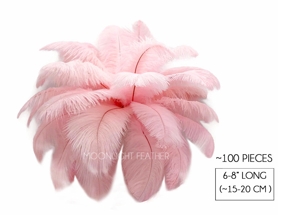 100 Pieces - 6-8" Light Pink Wholesale Ostrich Drabs Feathers (Bulk)