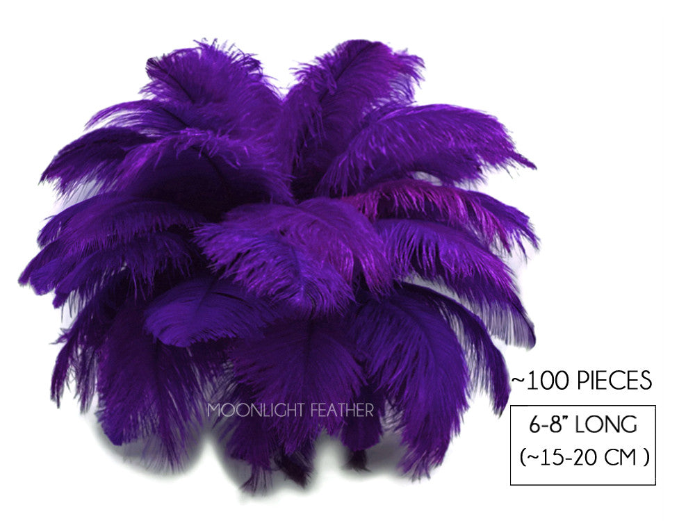 100 Pieces - 6-8" Purple Wholesale Ostrich Drabs Feathers (Bulk)