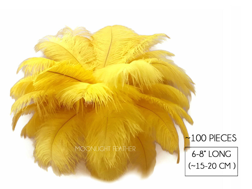 100 Pieces - 6-8" Sunshine Yellow Wholesale Ostrich Drabs Feathers (Bulk)