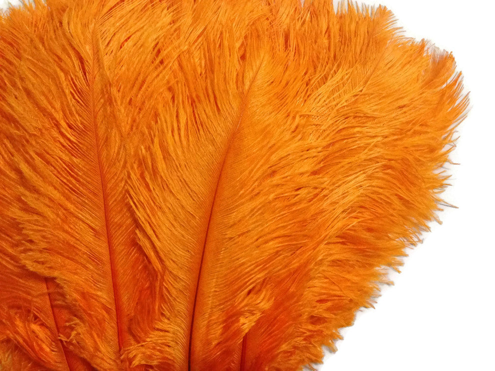 10 Pieces - 14-17" Orange Ostrich Dyed Drab Body Feathers