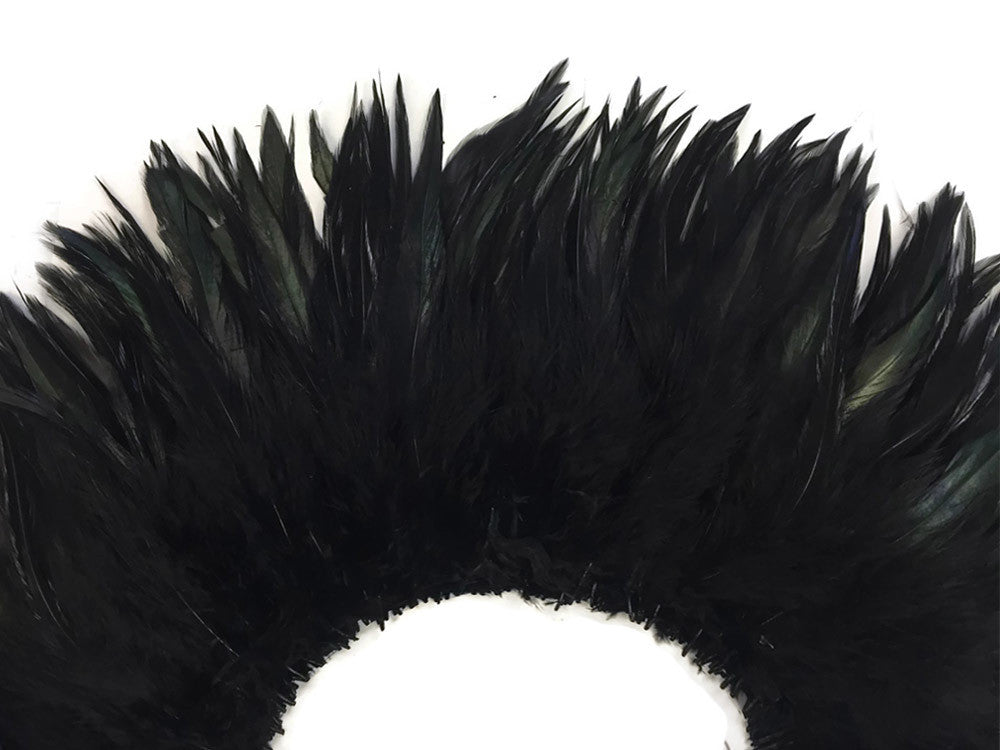 1 Yard - 6-7" Black Strung Chinese Rooster Saddle Wholesale Feathers (Bulk)