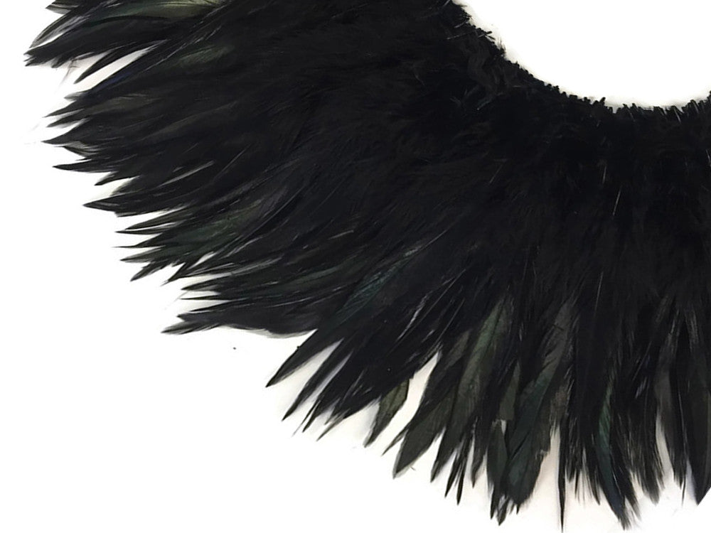 1 Yard - 4-6" Black Strung Chinese Rooster Saddle Wholesale Feathers (Bulk)