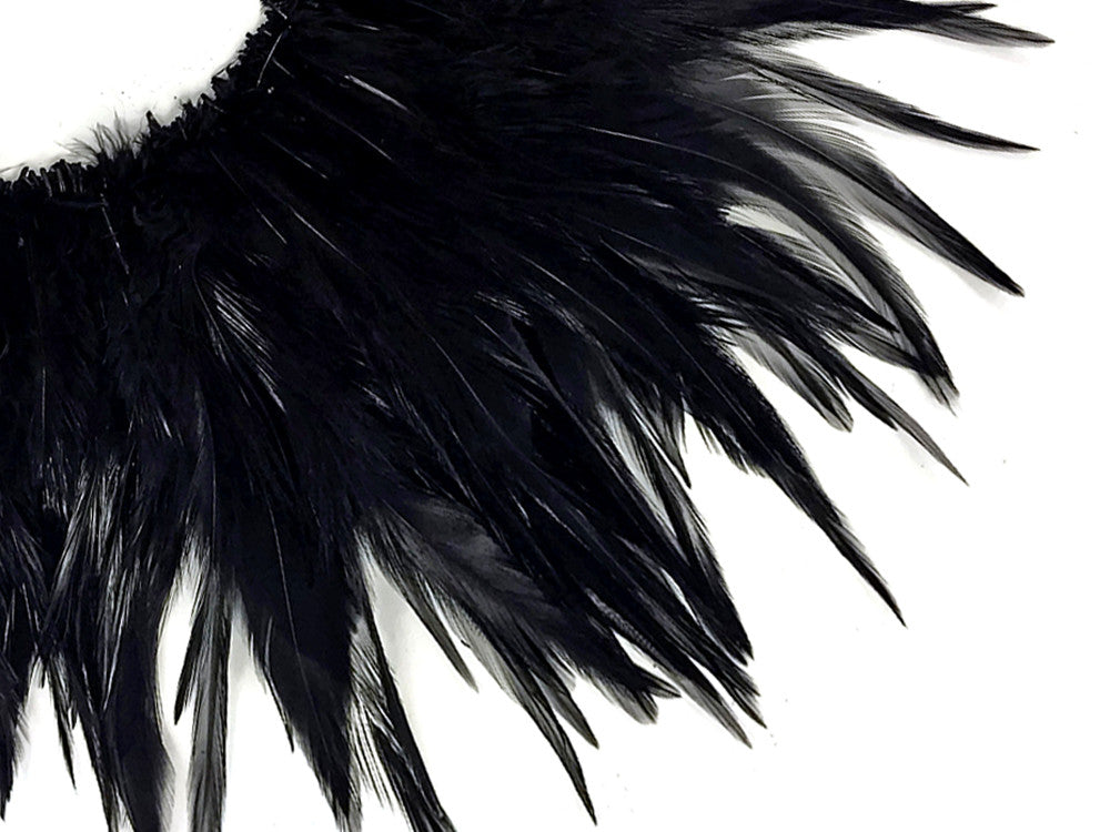 1 Yard - 6-7" Black Strung Chinese Rooster Saddle Wholesale Feathers (Bulk)