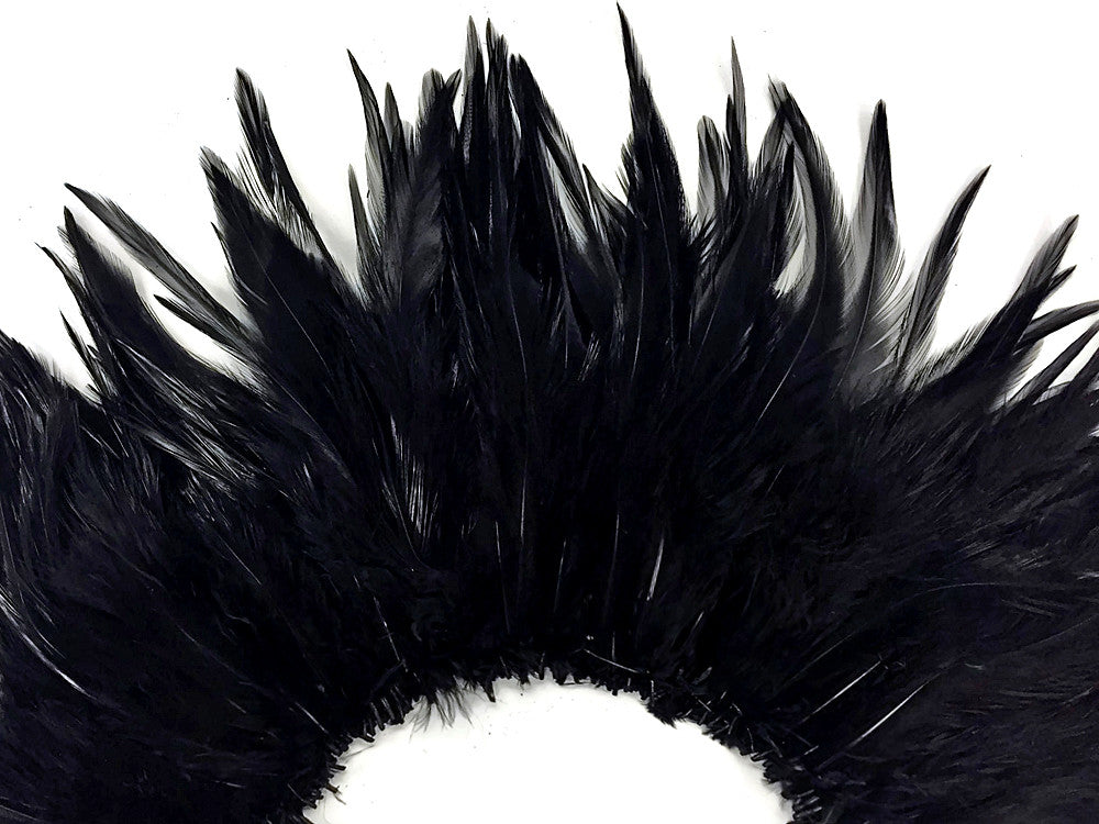 1 Yard - 6-7" Black Strung Chinese Rooster Saddle Wholesale Feathers (Bulk)