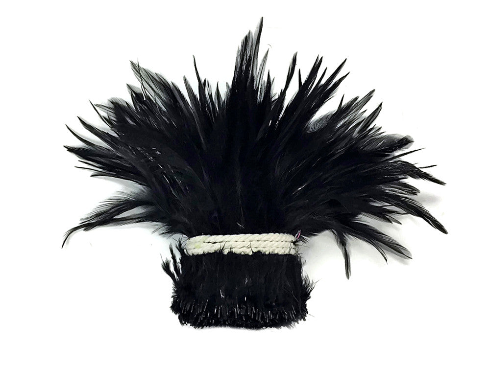 4 Inch Strip - 4-6" Black Strung Chinese Rooster Saddle Feathers