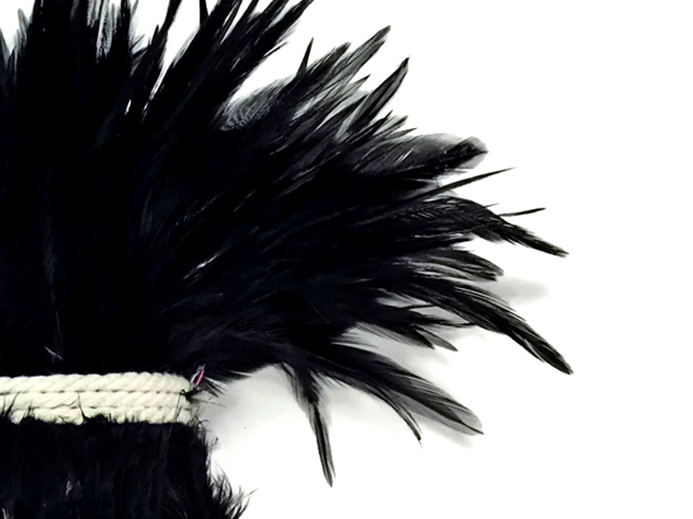 1 Yard - 6-7" Black Strung Chinese Rooster Saddle Wholesale Feathers (Bulk)