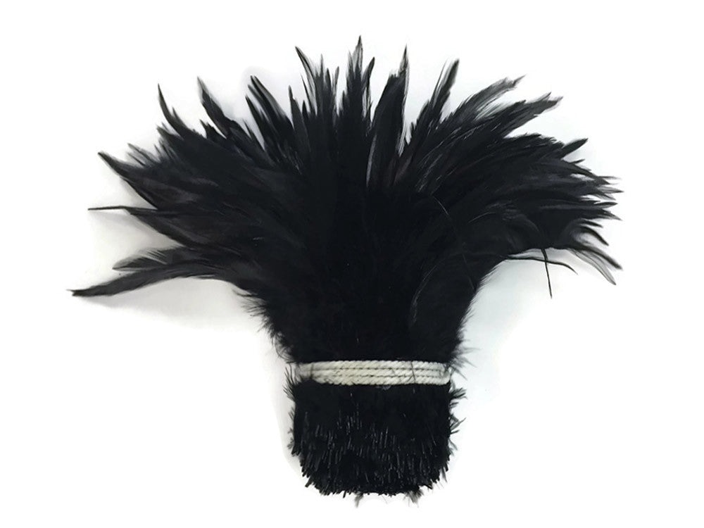 4 Inch Strip - 6-7" Black Strung Chinese Rooster Saddle Feathers