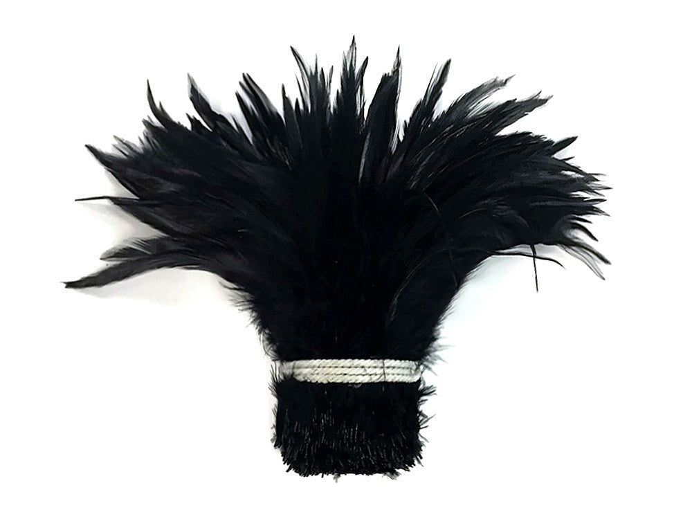 1 Yard - 6-7" Black Strung Chinese Rooster Saddle Wholesale Feathers (Bulk)