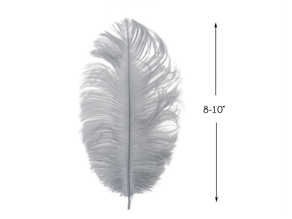 100 Pieces - 8-10" Silver Gray Ostrich Dyed Drab Body Wholesale Feathers (Bulk)