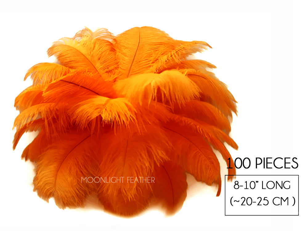 100 Pieces - 8-10" Orange Ostrich Dyed Drab Body Wholesale Feathers (Bulk)